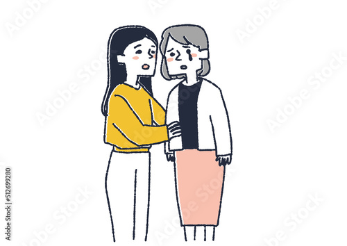 
不条理な泣いている女性を慰める人　世の中の仕組みや圧力、政治やニュースに傷つき悲しむ人々
