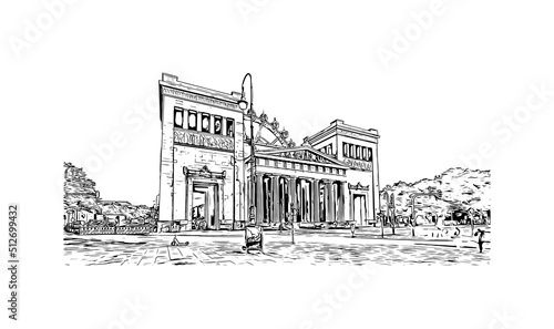 Building view with landmark of Munich is the 
city in Germany. Hand drawn sketch illustration in vector.