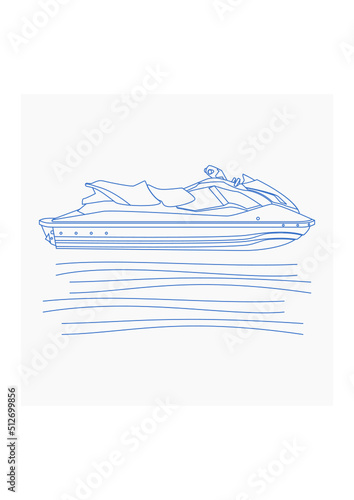 Editable Side View Outline Style Personal Watercraft or Water Scooter on Calm Water Vector Illustration for Artwork Element of Transportation or Recreation Related Design