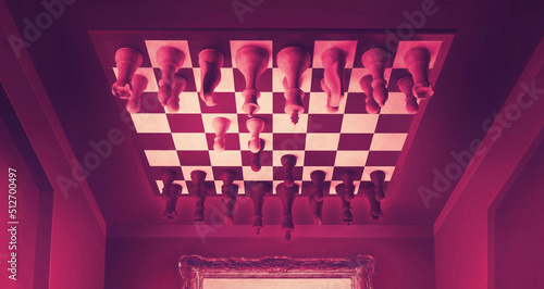 A chess board appears on the ceiling