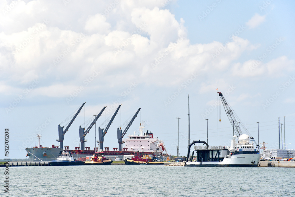 Ships and cranes at the port in Cape Canaveral, Florida