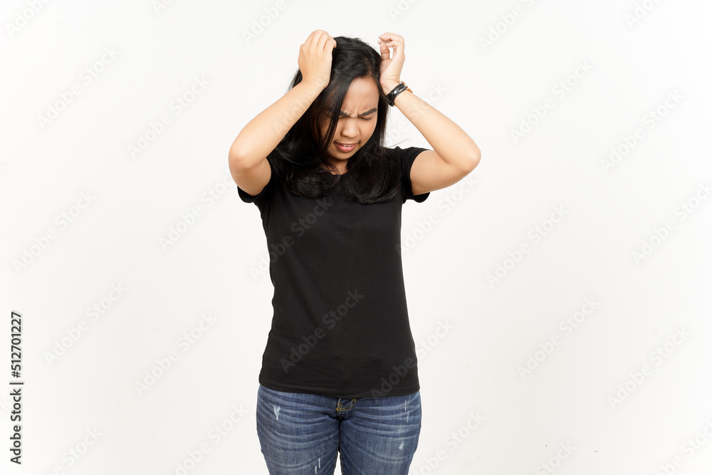 Headache gesture of Beautiful Asian Woman Isolated On White Background Headache gesture of Beautiful Asian Woman Isolated On White Background