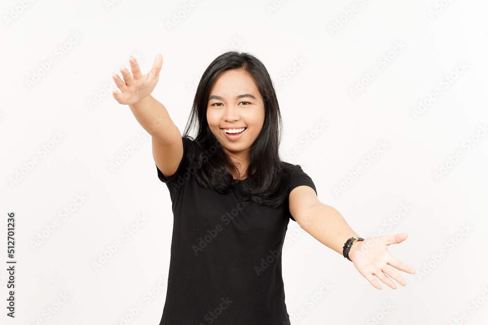 Offering Hug of Beautiful Asian Woman Isolated On White Background Offering Hug of Beautiful Asian Woman Isolated On White Background