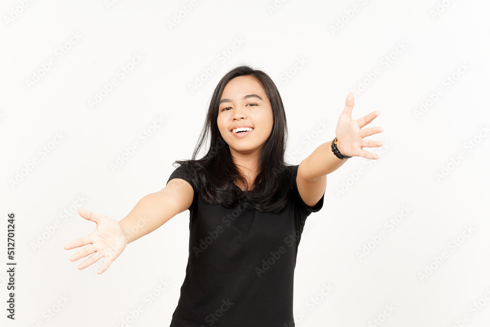 Offering Hug of Beautiful Asian Woman Isolated On White Background Offering Hug of Beautiful Asian Woman Isolated On White Background