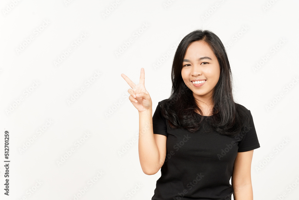 Showing peace sign of Beautiful Asian Woman Isolated On White Background Showing peace sign of Beautiful Asian Woman Isolated On White Background