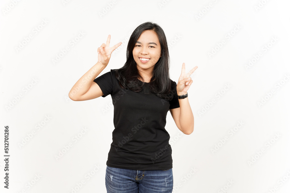 Showing peace sign of Beautiful Asian Woman Isolated On White Background Showing peace sign of Beautiful Asian Woman Isolated On White Background