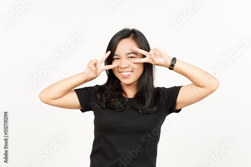 Showing peace sign of Beautiful Asian Woman Isolated On White Background