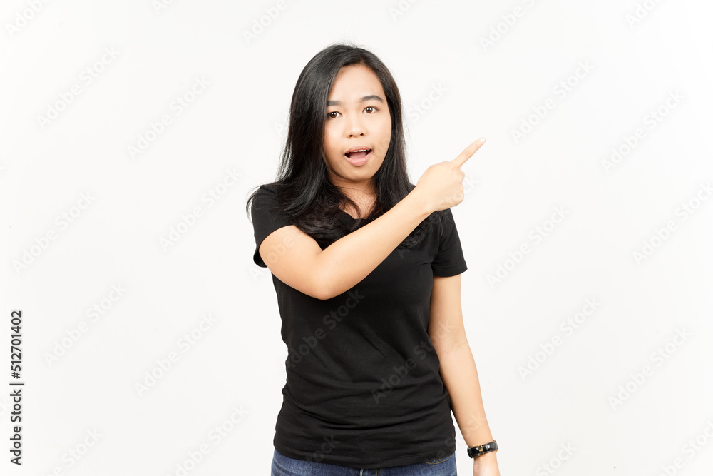 Showing Product and Pointing Side of Beautiful Asian Woman Isolated On White Background Showing Product and Pointing Side of Beautiful Asian Woman Isolated On White Background