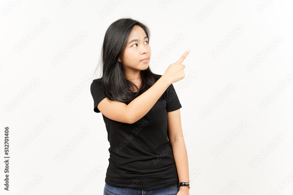 Showing Product and Pointing Side of Beautiful Asian Woman Isolated On White Background Showing Product and Pointing Side of Beautiful Asian Woman Isolated On White Background