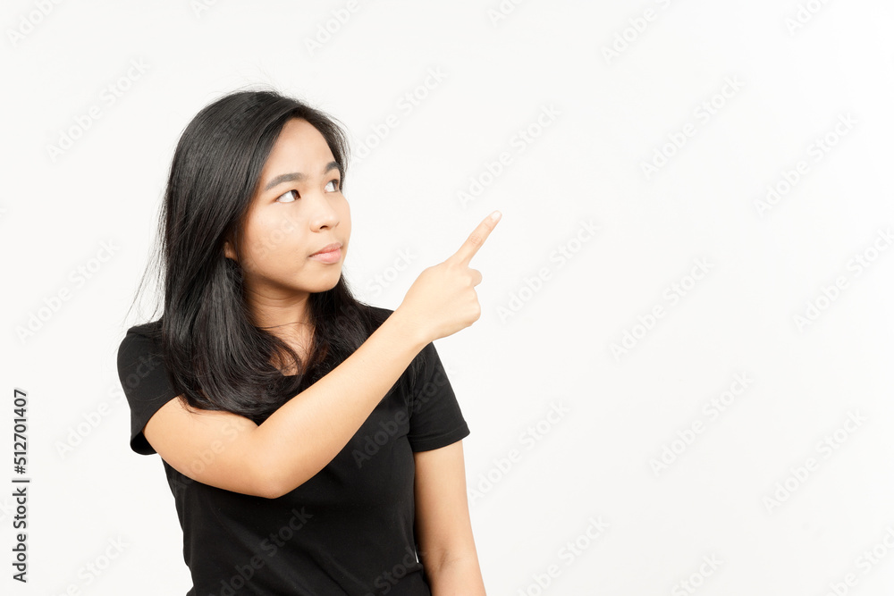 Showing Product and Pointing Side of Beautiful Asian Woman Isolated On White Background Showing Product and Pointing Side of Beautiful Asian Woman Isolated On White Background