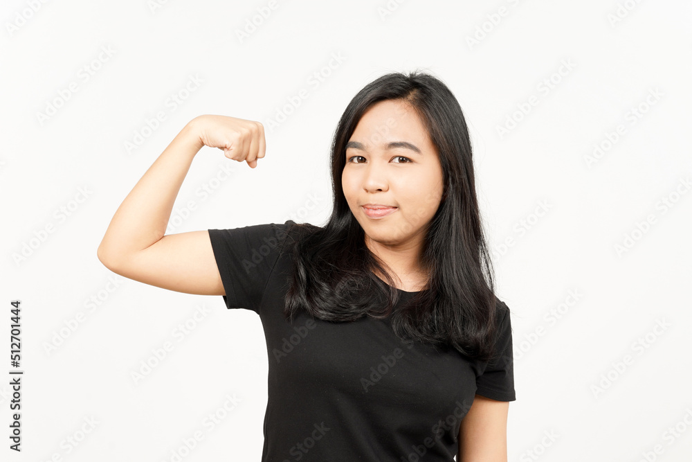 Showing Strength Arms of Beautiful Asian Woman Isolated On White Background Showing Strength Arms of Beautiful Asian Woman Isolated On White Background
