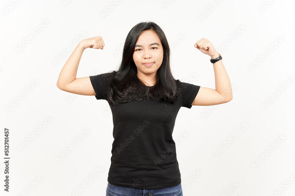Showing Strength Arms of Beautiful Asian Woman Isolated On White Background Showing Strength Arms of Beautiful Asian Woman Isolated On White Background