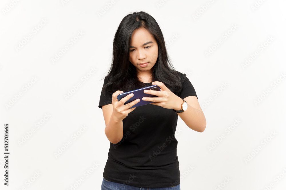 Playing Mobile Game on Smartphone of Beautiful Asian Woman Isolated On White Background Playing Mobile Game on Smartphone of Beautiful Asian Woman Isolated On White Background