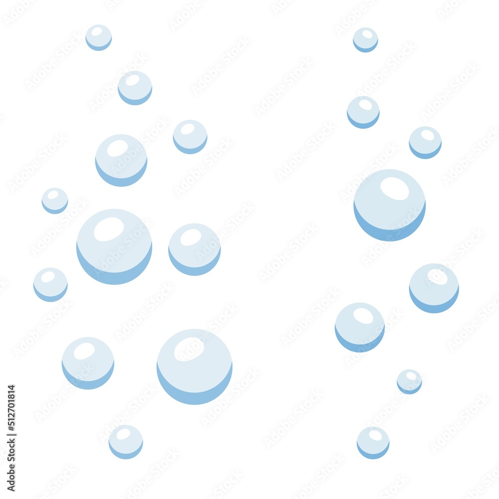 Blue air bubbles in water isolated on white background