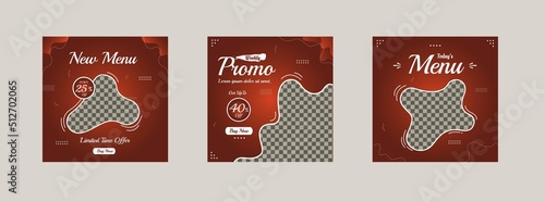 Set of Restaurant Advertising Banner in Red Color. Abstract of square Social Media Post Template Design. Suit For Social Media Post and Web Ads