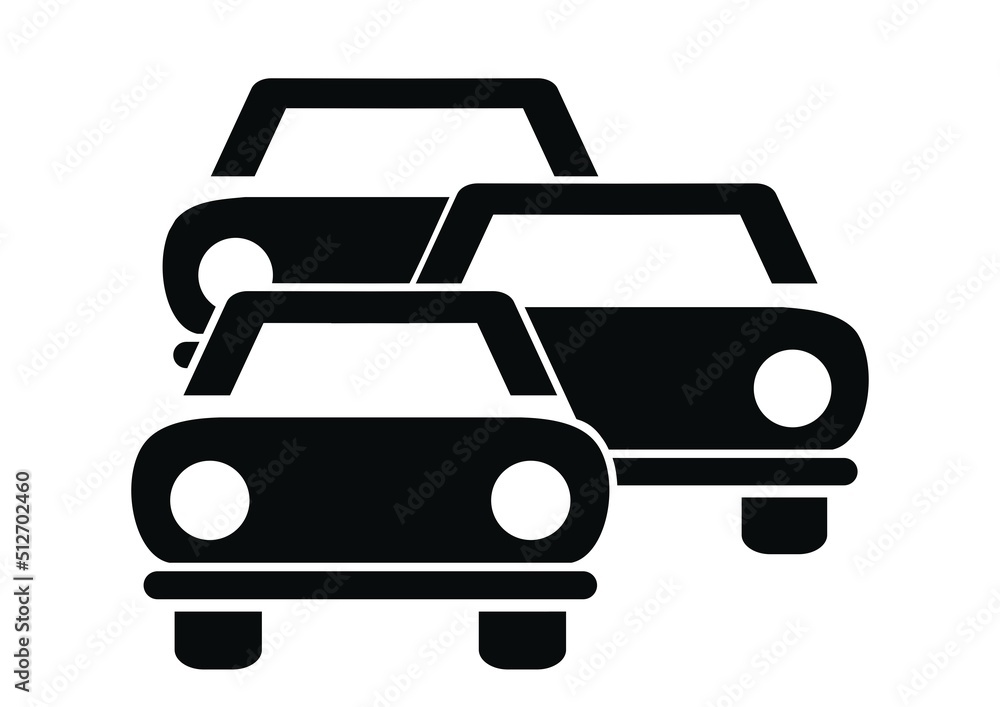 three black automobiles, column of cars, conceptual vector icon