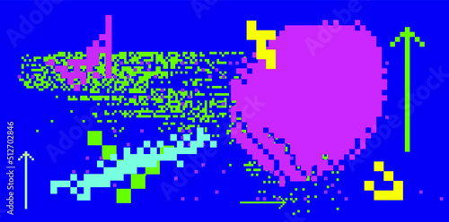Pixel art illustration of a glitchy computer screen.