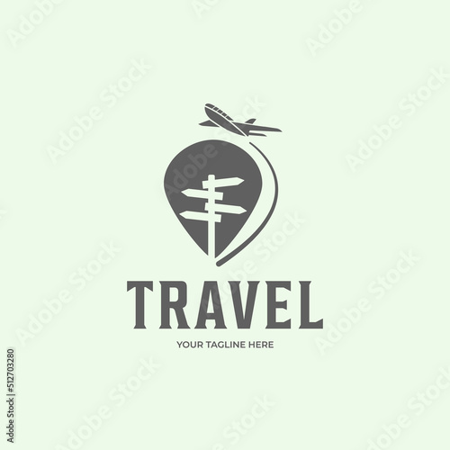 globe plane airplane vintage icon logo minimalist vector illustration design