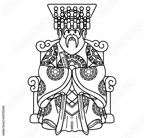 The Great Jade Emperor. Vector line art illustration. The great jade emperor is means ‘God’ in Taoism.