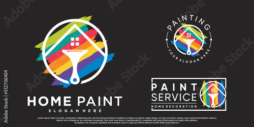 Set collection home painting logo design with brush element and rainbow color Premium Vector