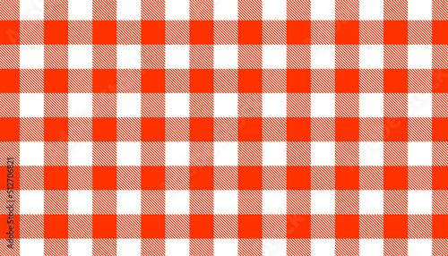 Red tablecloth pattern background. Classic tartan plaid fabric texture. Food and drink concept. Vector illustration.