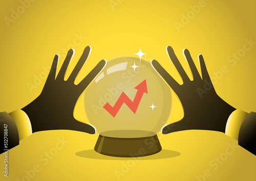 Businessman two hands touching crystal ball wishing