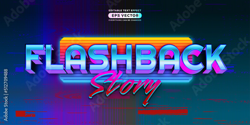 Flashback Story Text Effect Style with retro vibrant theme realistic neon light concept for trendy flyer, poster and banner template promotion photo