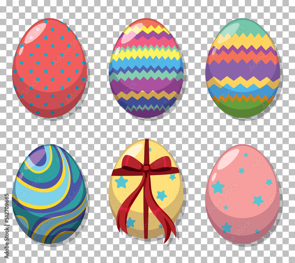 Set of colourful easter eggs on grid background