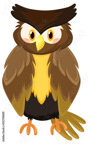 Brown owl bird in cartoon style