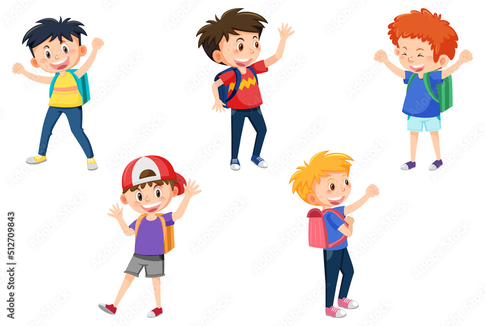 Male student cartoon character with backpack on white background Male student cartoon character with backpack on white background