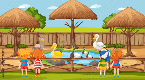 Happy children at the zoo