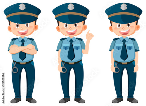 Set of police man cartoon character