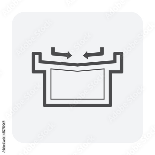Slope of flat roof deck or rooftop for drainage system vector icon in cross section. May call concrete slab, patio, terrace over building. Include arrow of slanted, waterproofing to drain rain water.