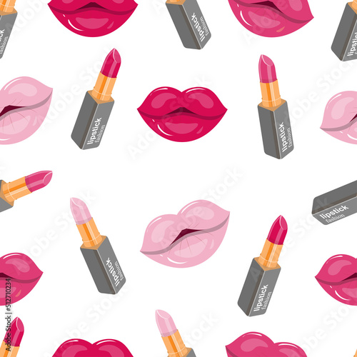 vector set of trendy lipstick shades, stylish makeup, pattern with pink lipstick shades