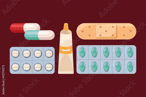 five medicines drugs icons