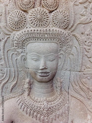 Apsara Angkor sculpture at Angkor Wat wall in Siemreap