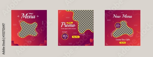 Set of Advertising Banner of Restauran's Menus. Square Social Media Post Template Design. Abstract Background in Purple orange Color. Suit for Social Media Post And Web Ads