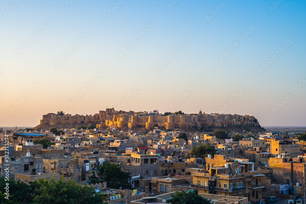city view with jaisalmer fort in rajasthan, india