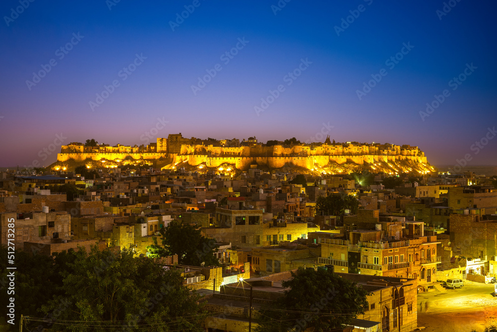 night view of jaisalmer fort in rajasthan, india