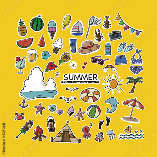 夏のイラスト　手描きセット