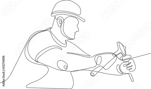 Close up of young Caucasian smiling worker with helmet on head using tablet for work while standing in warehouse. Vector illustration