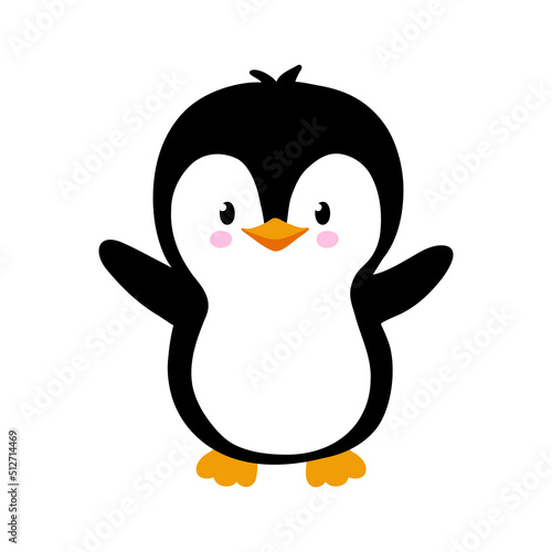 Fotografie, Obraz Vector illustration of cute little baby penguin isolated on white