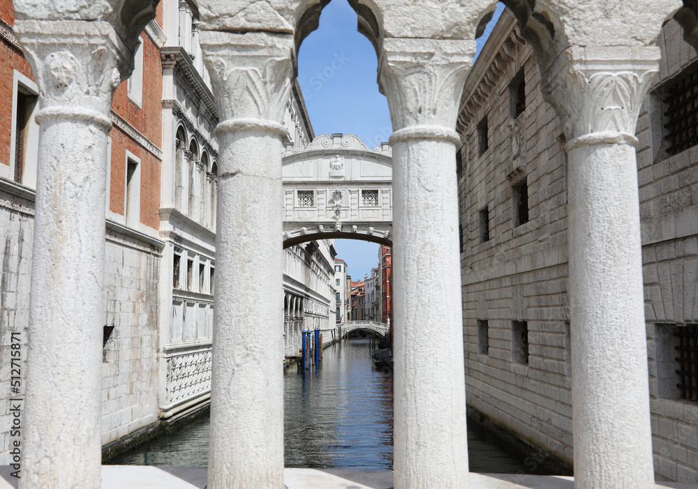 stone balustrades including the famous Bridge of Sighs on the island of Venice in Italy in Europe