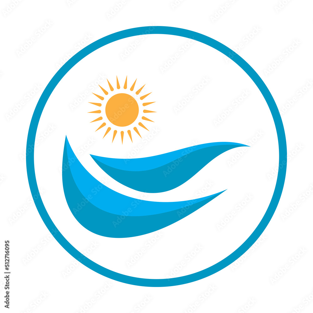 sun and sea waves logo, beach waves, minimalist and simple modern concept with flat colors design template illustration vector sun and sea waves logo, beach waves, minimalist and simple modern concept with flat colors design template illustration vector