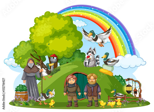 Fototapeta Naklejka Na Ścianę i Meble -  Magic land with medieval cartoon characters