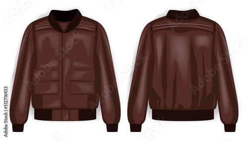 Fotografiet Red bomber jacket front and back view, vector mockup illustration