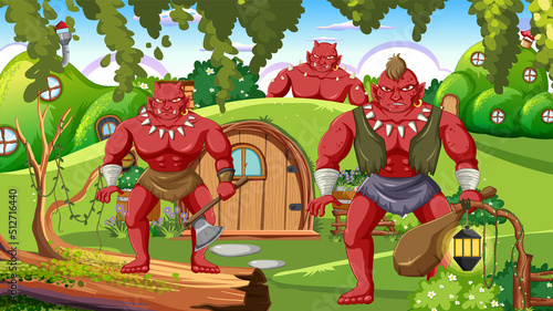 Orc cartoon characters in the forest
