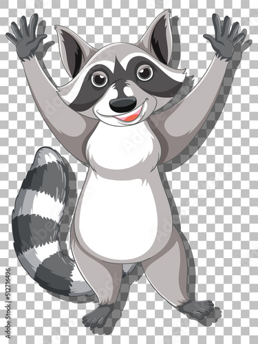 Raccoon raising hands cartoon character