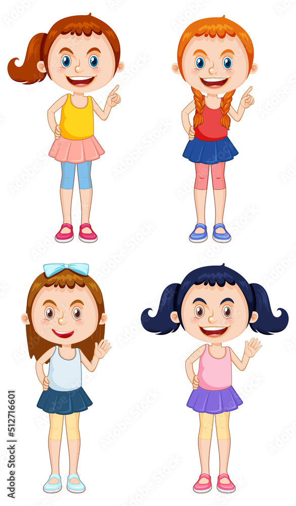 Set of different girls cartoon characters Set of different girls cartoon characters