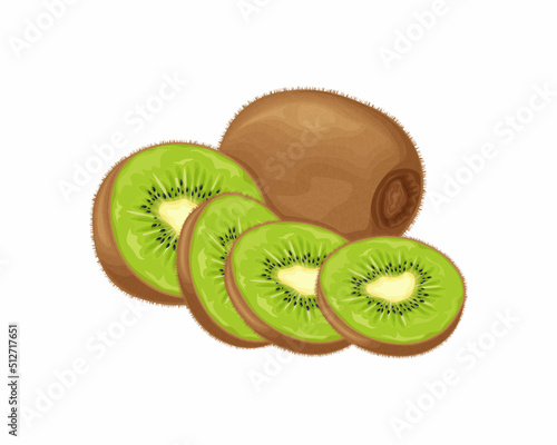 Kiwi fruit. Ripe kiwi. Image of a ripe kiwi fruit. Vitamin fruit. Organic vegetarian products. Vector illustration isolated on a white background